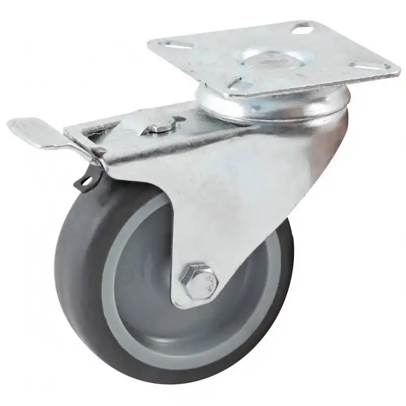 Acheter Direct Roulette pivotante à platine rectangulaire à frein AVL – roue caoutchouc Ø 100 mm – alésage lisse – charge 80 kg – 552842L