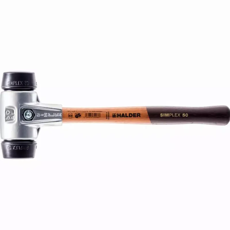 Commander Vite Maillet HALDER SIMPLEX Caoutchouc chargé avec boîtier en aluminium et manche en bois - D=60 mm - 3102.060