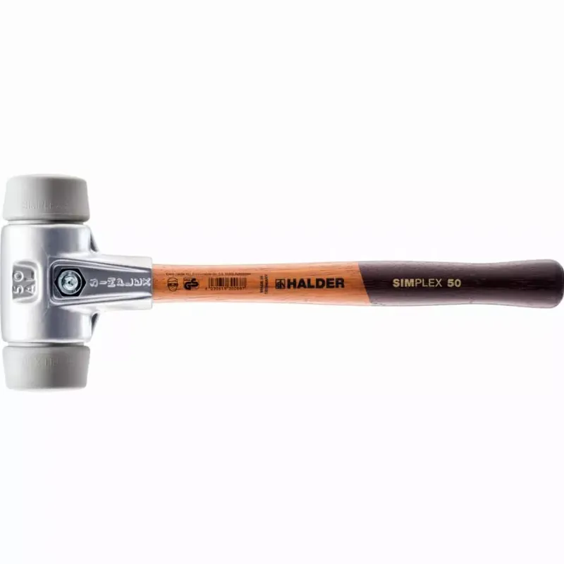 Maillet HALDER SIMPLEX TPE moyen avec boîtier en aluminium et manche en bois - D=40 mm - 3103.040 Jusqu'à Épuisement Des Stocks