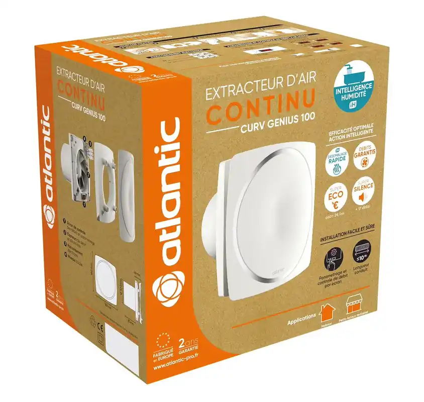 Dernière Chance Extracteur d‘air intelligent hygrovariable Curv Genius 100 iH – Ø100 – Blanc – ATLANTIC – 123239