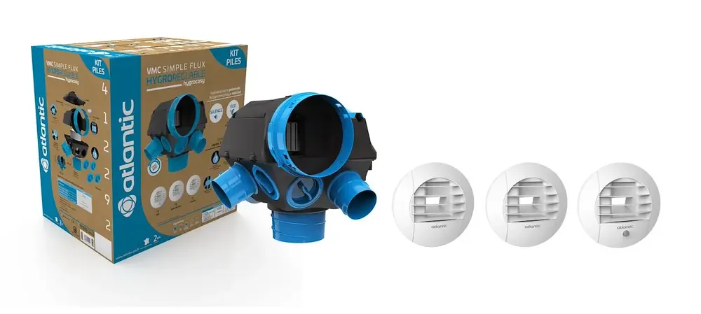 Kit Hygrocosy VMC hygroréglable 6 sanitaires (3 bouches) – ATLANTIC – 412292 Prix Réduit