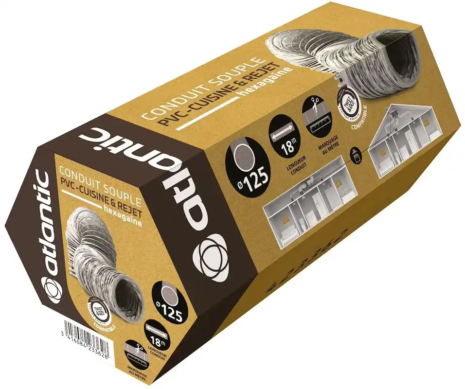 Conduit souple Hexagaine 80 PVC Type B en carton – Longueur 18 m x Diamètre 125 mm – ATLANTIC – 423362 Remise