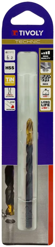 Foret métaux taillé meulé HSS Steam TiN Pointe en croix Queue à 3 méplats 6,2x101MM - TIVOLY - 11453120620 Expédié Aujourd'hui