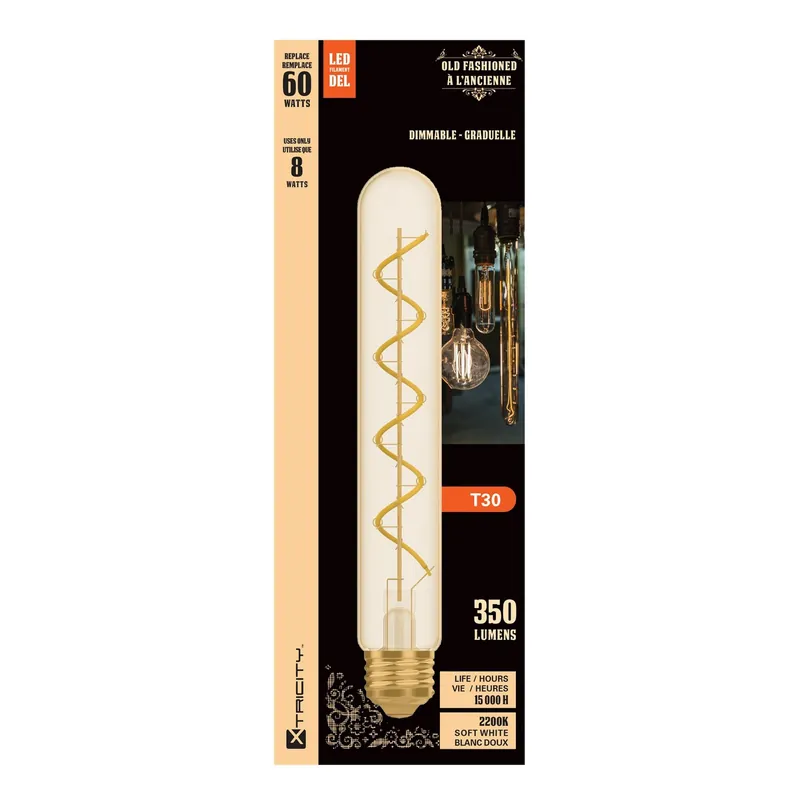 Bon Marché Ampoule DEL Vintage à filament, verre fumé, T30, 60 W, blanc doux